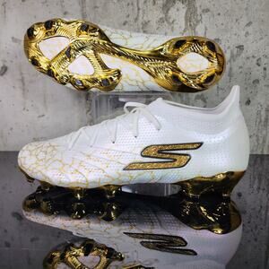 MSRP $140 Skechers SKX 01 Elite Soccer Shoes White Metallic Gold Size 12.5